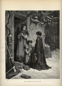 1880 STAMPA Antica = LA CICALA E LA FORMICA = FAVOLE LA FONTAINE di G. DORÉ - Bild 1 von 1