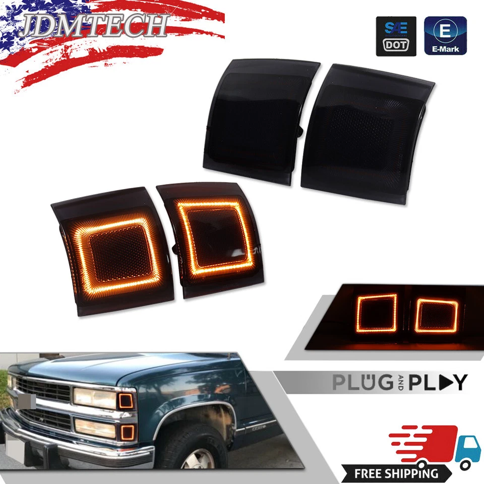 Luces de señalización laterales LED ámbar humo para Chevy C/K 1500 2500 3500 1994-1998 Foto 1 de 4
