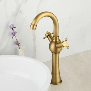 Bathroom Vessel Basin Dual Handle Faucet Antique Brass Mixer Tall Tap Deck Mount - Picture 1 of 12