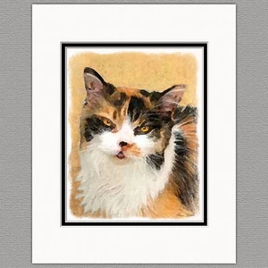 Calico Cat Original Art Print 8x10 Matted to 11x14 - Picture 1 of 1