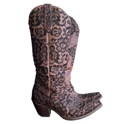 Ladies Coral Western Boots, Chocolate Brown with Black Lace Overlay NEW SZ 8 - Image 1 of 4