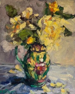 HELEN TARR ORIGINAL Yellow Roses spanish rose flower flowers OIL CANVAS PAINTING - Picture 1 of 2