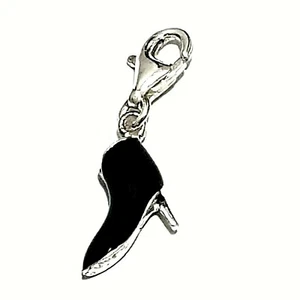 Dije/colgante con clip para bota negra esmaltada en plata de ley - Imagen 1 de 1