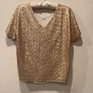 Drei Punkte Gold Pailletten Kurzarm Top, S, Made USA - Bild 1 von 8