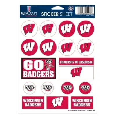 Wisconsin Badgers Vinyl Sticker Sheet 17 Decals 5x7 Inches Free Shipping - Image 1 of 2