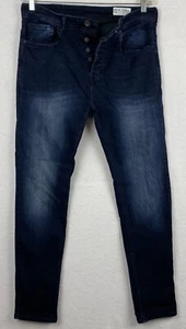 Denim Co. Men’s Button Fly Blue Denim Jeans 34x30 Dark Wash Slim EUC - Picture 1 of 7