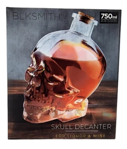BLKSSMITH Decanter con teschio di sughero vetro trasparente 750 ml (25,36 once) per liquore e vino - Foto 1 di 5
