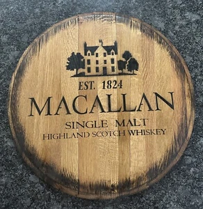 Rustic Bar Decor (Macallan Scotch Whiskey) Barrel Head/ Lid wood wall art - Picture 1 of 5
