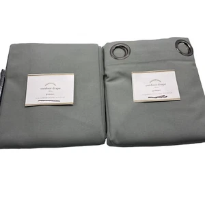 Pottery Barn Outdoor Grommet Curtain Drape 50 x 96 Sage Green One Pair Solid - Picture 1 of 4