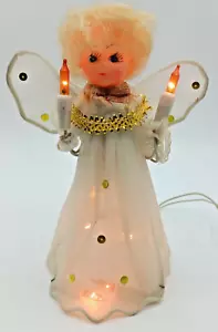 Vtg Kitsch Christmas Tree Topper Tulle Blonde Angel HTF 10 Lites BLINKING Works! - Picture 1 of 11