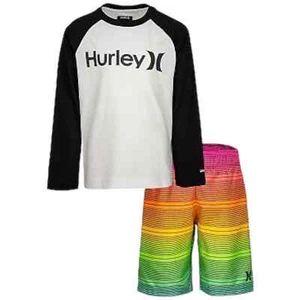 New Hurley Shoreline Top Shorts Trunks UPF 50 Logo Boys Swim Set 4 - Picture 1 of 9