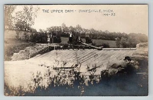 Postcard Michigan RPPC The Upper Dam Jonesville People Unposted AZO c1904-1918 - Picture 1 of 2