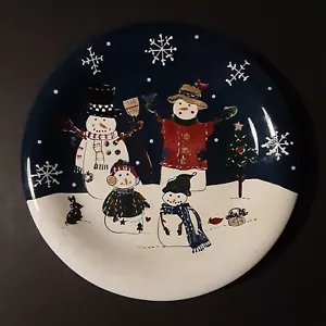 Christmas Holiday Plate Dish With Snowman Family Playing in Snow Collectible - Picture 1 of 5