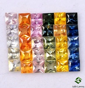 Natural Multi Sapphire Square Princess Cut 3 mm Lot 30 Pcs Faceted Gemstones - Picture 1 of 6