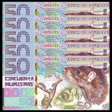 Lot 5 PCS,Kamberra 50 Numismas, China Lunar Year 2020, Polymer, New, UNC, Mouse