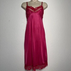 Lencería Vintage Chemise Encaje Ribete Sin Mangas Vestido Correas Ajustables Rosa Caliente Talla 34 - Imagen 1 de 5