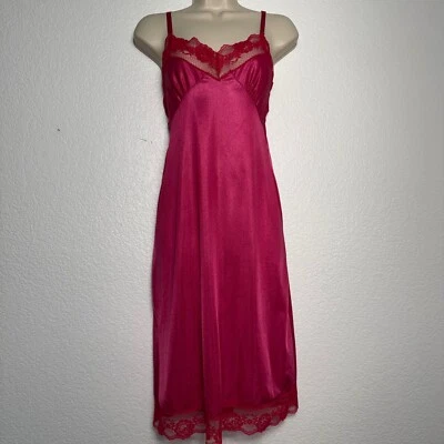 Lencería Vintage Chemise Encaje Ribete Sin Mangas Vestido Correas Ajustables Rosa Caliente Talla 34 Foto 1 de 4