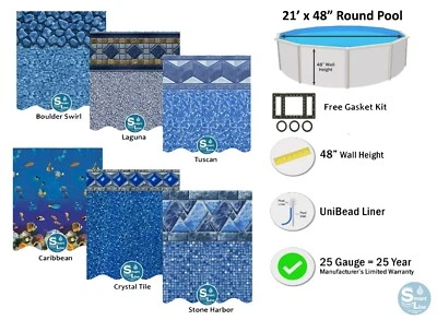 SMARTLINE® SmartLine 21' x 48” Round Unibead 25 Gauge Swimming Pool Liner - Choose Pattern