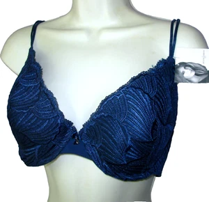 Jaclyn Smith Phoenix Push Up Bra 34B underwire lace dark teal blue lace sculpted - Picture 1 of 7