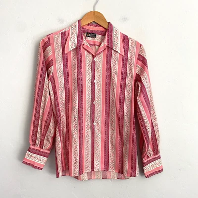 Camisa Penneys Towncraft Vintage Hombre Talla 18 Pequeña Rosa Rayas Floral Penn Prest Foto 1 de 4