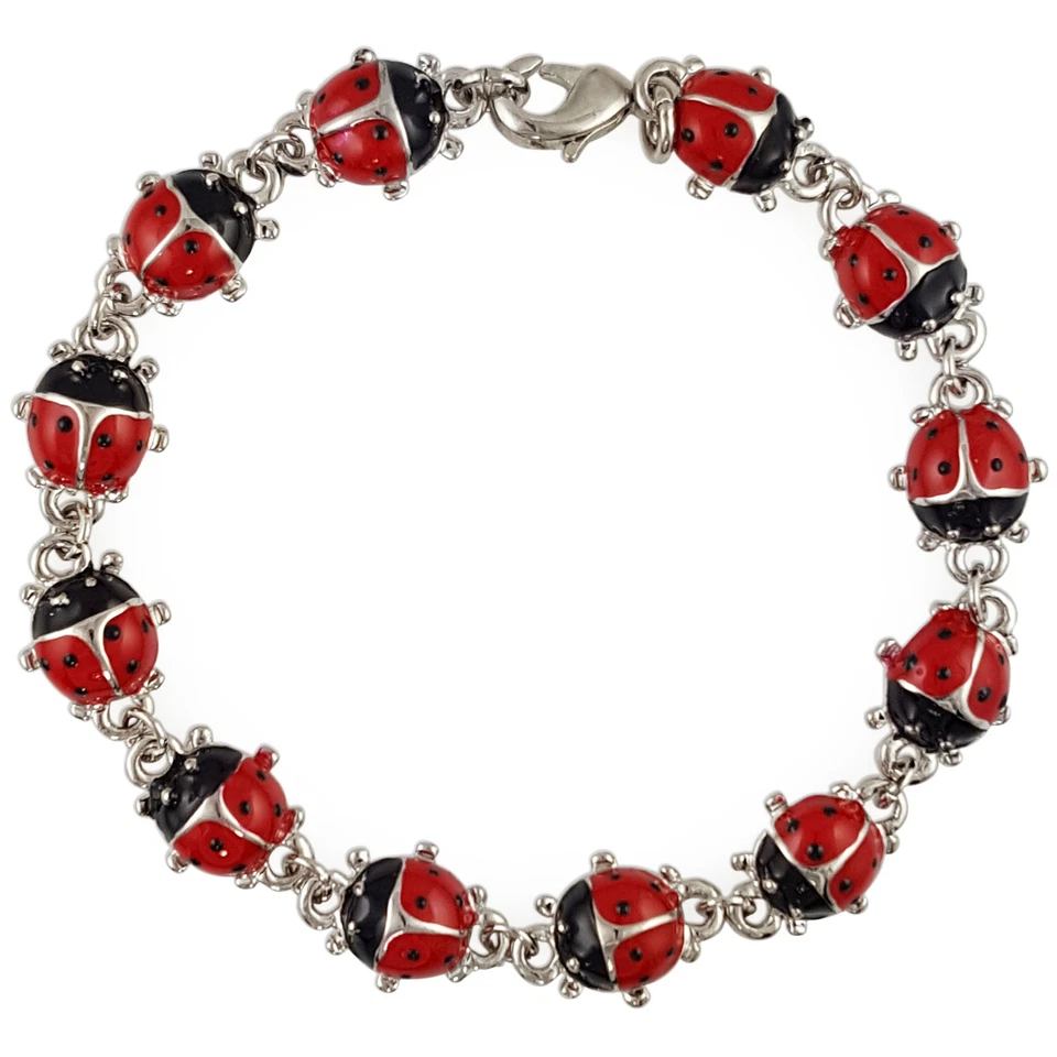 BRACELETE DE CORRENTE DE JOANINHA ESMALTE VERMELHO BONITO DA MODA FEMININA DA MODA - Imagem 1 de 1