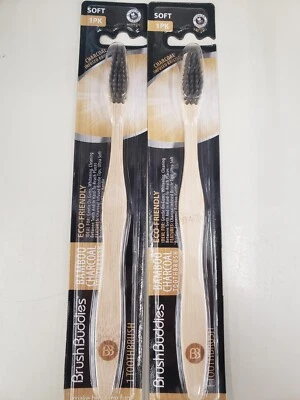 BrushBuddies Bamboo Charcoal Toothbrush Soft Bristles  2 Pack Ergonomic Handle - Image 1 of 2