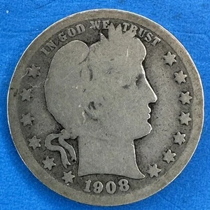 1908 25 Cents UNITED STATES OF AMERICA Barber Silver Quarter (#CB02302) - Imagen 1 de 2