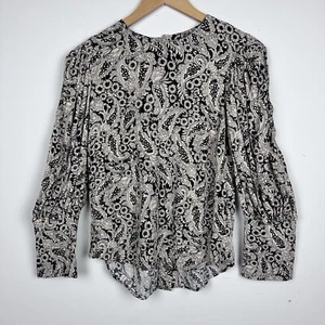 Zara Woman Top Blouse Black Cream Gold Floral Back Button Long Sleeve Boho XS - Picture 1 of 15