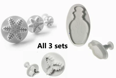 SNOWFLAKE HOLLY SNOWMAN VEINED PLUNGER CUTTERS XMAS CAKE CHRISTMAS PARTY FONDANT - Image 1 of 4