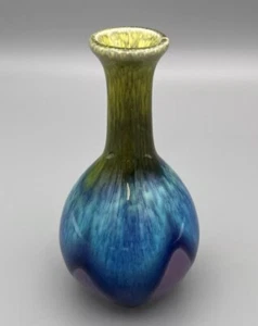 Vintage Norleans Drip Glaze Bud Vase Blue Purple Green 4.5" Tall - Picture 1 of 6