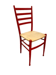 Sedia Chiavarine in faggio e bambù tinto rosso, Italia, anni '50 stile GIO PONTI - Foto 1 di 6