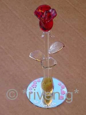 RED ROSE@SINGLE STEM ROSE@Vase@GLASS VALENTINE Gift@Engagement@Mirror@I LOVE YOU - Image 1 of 2