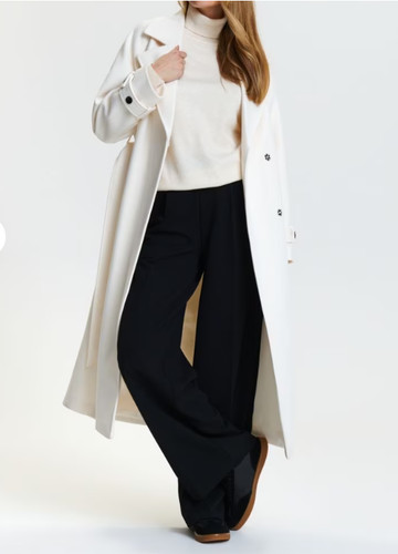 OFF WHITE Cappotto donna lungo oversize invernale con cravatta cintura in vita colore bianco panna alto XL