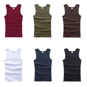 Mens Vest Fitted Tank Tops Ribbed Shirts Muscle Sleeveless Gym Beach Undershirts - Picture 1 of 33