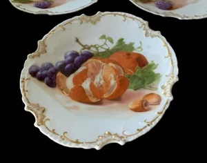 Antique ZS & Co Bavaria Marseille Grapes Oranges Pears 6" Plates Gold Gilt - Picture 1 of 11