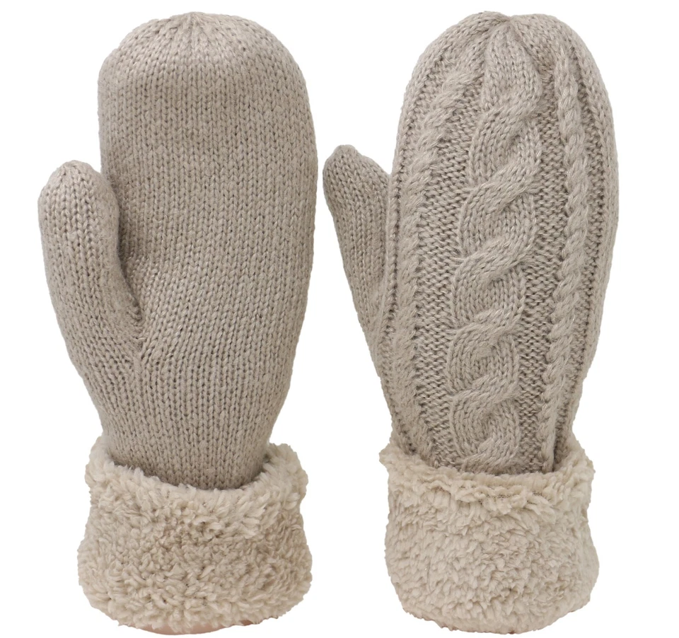 Guantes de invierno forrados de lana cálidos con puños tejidos para mujer Foto 1 de 2