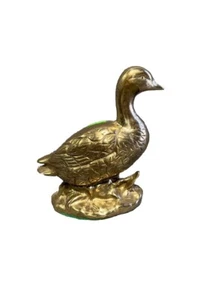 Vintage MCM kleine Messing Ente Figur Briefbeschwerer 5,5" geprägte Federn - Bild 1 von 3