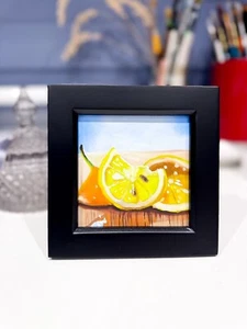 Lemon Original oil painting-citrus Still Life FRAMED Fruit Fine Art Signed Sale - Picture 1 of 3