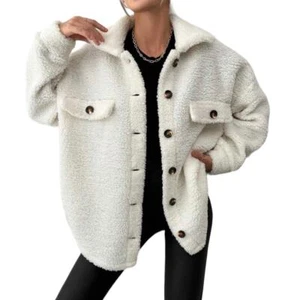 New York Laundry Teddy Shacket Womens Medium Cream Oversize Chunk Baggy Warm - Picture 1 of 9