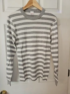 Neu mit Etikett Hanna Andersson Pyjama-Shirt meliert grau weiss gestreift erwachsene unisex XS - Bild 1 von 4
