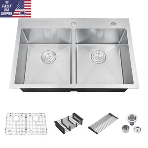 Nuovo Nano Doppia Ciotole Drop in Lavello Cucina Topmount Acciaio Inox Bar Lavello US - Foto 1 di 10