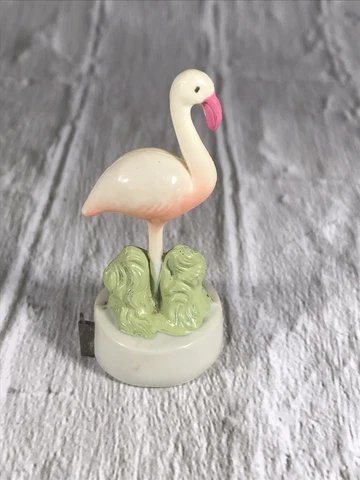 RARE Antique Celluloid Figural Flamingo Bird Tape Measure 2.5” Cover