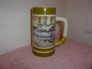 VINTAGE (NEW) LEINENKUGELS HOLIDAY "CABIN ON THE RIVER" CERAMIC 7" TALL STEIN - Picture 1 of 6