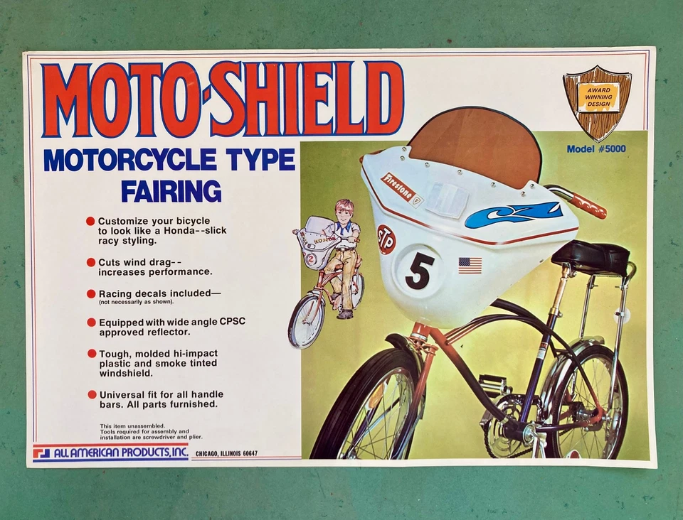 Moto Shield vintage 1970 poster original Poster Bonanza Bike Schwinn Chopper Bike - Image 1 of 1