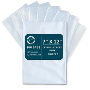 2 Mil Größe 7" x 12" 100-1000 Packungen LDPE durchsichtig flach Polybeutel, offene Verpackung - Bild 1 von 7
