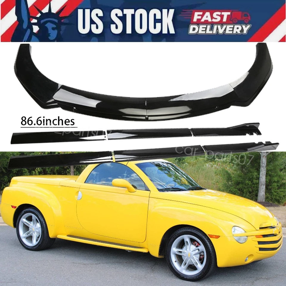 GlossBlack Front Bumper Spoiler Lip+Side Skirts 86.6"/2.2m For 2004 Chevrolet SS - Image 1 of 4