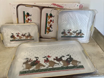 Juego de 3 bandejas para servir gansos de Navidad de colección con asas Cottagecore nuevas en caja Foto 1 de 4
