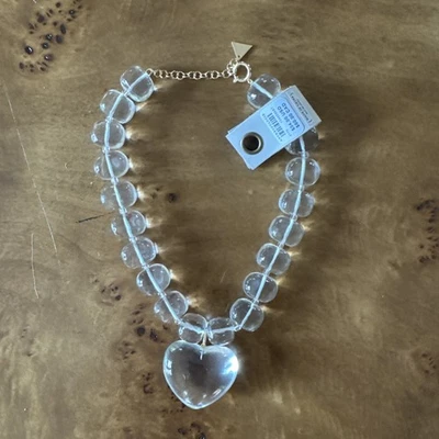 Anthropologie Mod Clear Beaded Heart Chunky Choker Necklace - Image 1 of 4