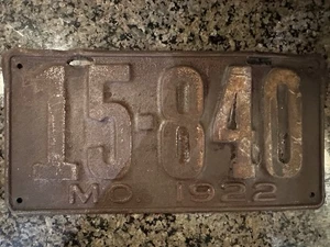 Etiqueta de coche antigua vintage de 1922 Missouri con matrícula 15-840 MO - Imagen 1 de 3