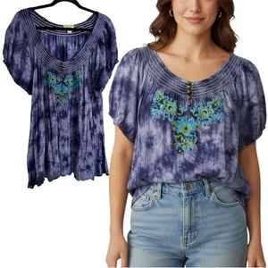 ONE WORLD Indigo Batik Boho Tunika Bluse Größe 3X - Bild 1 von 9